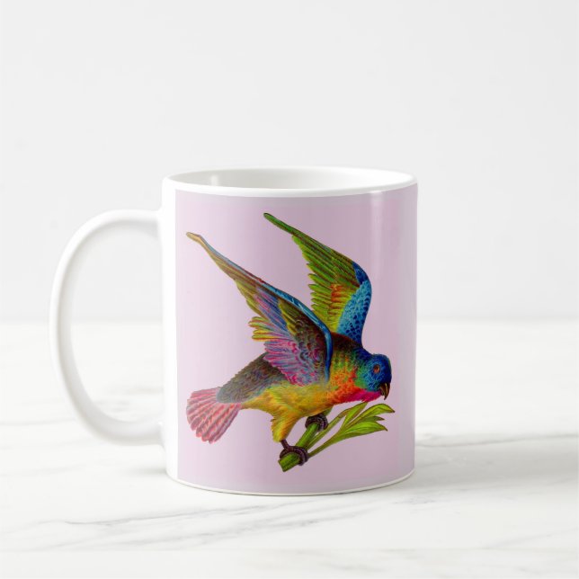 ultra colourful Victorian bird print Coffee Mug (Left)