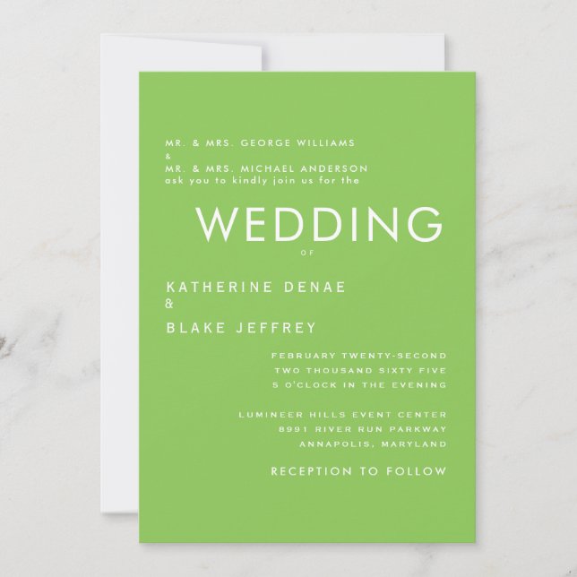 Ultra Contemporary Lime Green Wedding Invitation (Front)