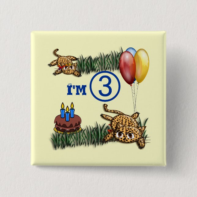 Ultra Cute 3 Year OLD Leopard Safari Birthday 15 Cm Square Badge (Front)