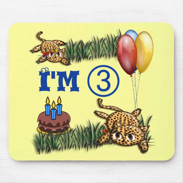 Ultra Cute 3 Year OLD Leopard Safari Birthday Mouse Mat (Front)