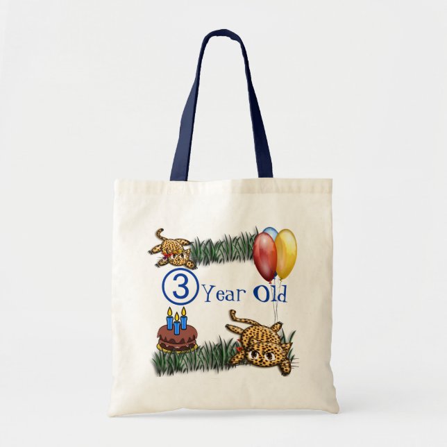 Ultra Cute 3 Year OLD Leopard Safari Birthday Tote Bag (Front)