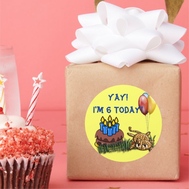 Ultra Cute 6 Year Old Leopard  Birthday Stickers (Party)