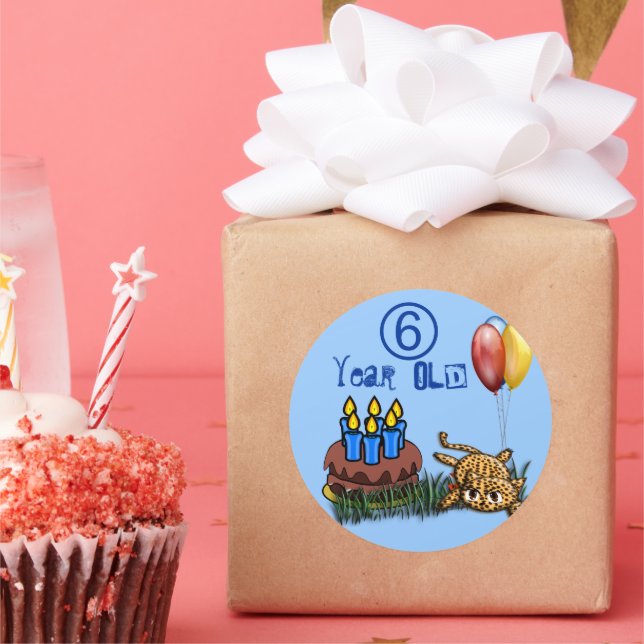 Ultra Cute 6 Year Old Leopard  Birthday Stickers (Party)