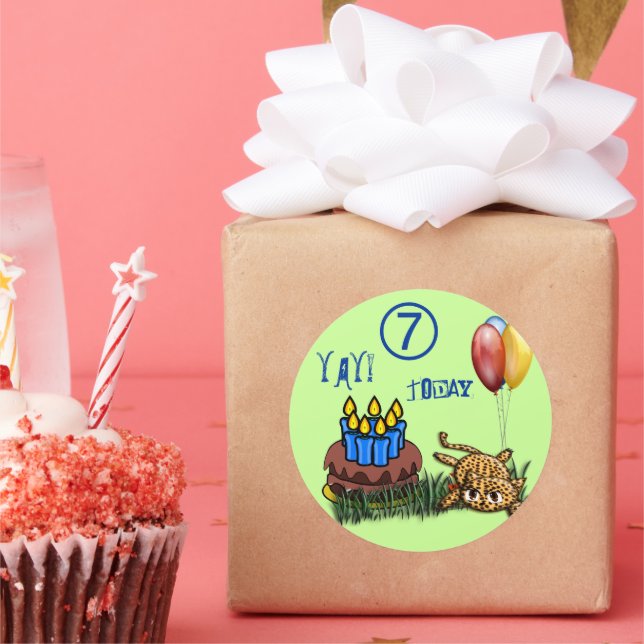 Ultra Cute 7 Year Old Leopard  Birthday Stickers (Party)
