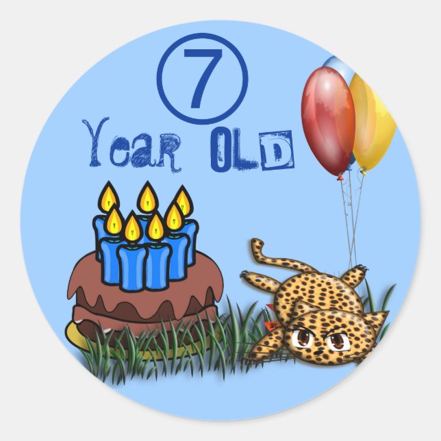 Ultra Cute 7 Year Old Leopard  Birthday Stickers (Front)