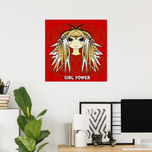 Ultra Cute Anime Blonde Long Hair Girl Power Poster