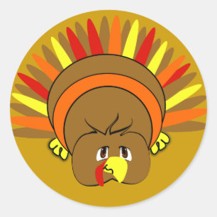 Ultra Cute Cartoon #Thanksgiving #Turkey #Sticker Classic Round Sticker
