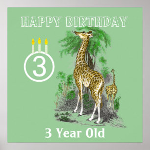 Ultra Cute Giraffe Safari Birthday Posters