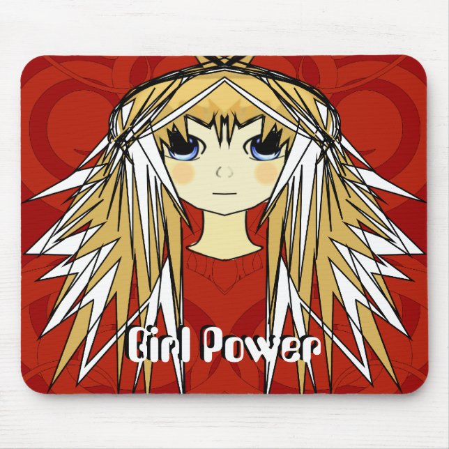 Ultra Cute Girl Power Anime Girl Wild Long Hair Mouse Mat (Front)