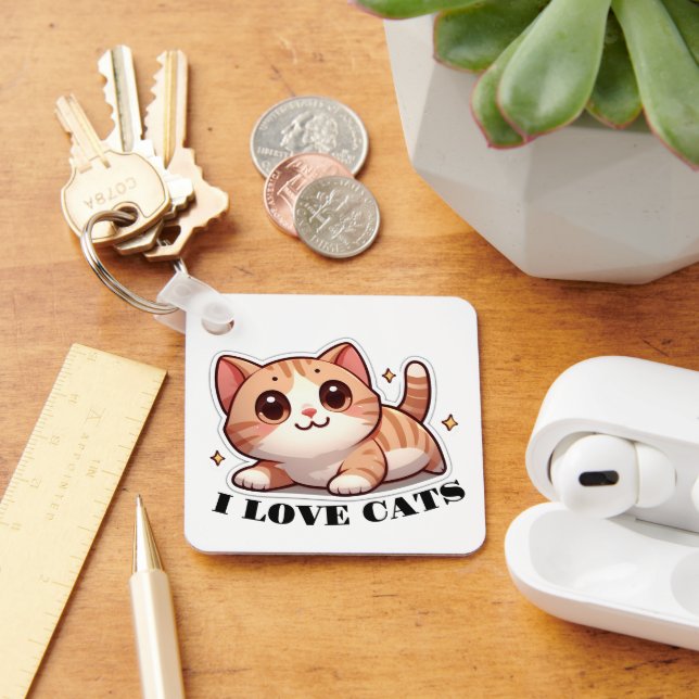 Ultra Cute Kitten I Love Cats Key Ring (Desk)