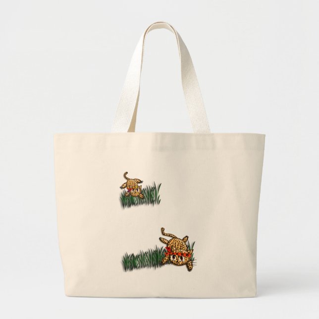 Ultra Cute Leopard Safari Birthday Invitations Large Tote Bag (Front)