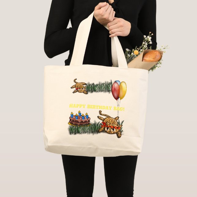 Ultra Cute Leopard Safari Birthday Invitations Large Tote Bag (Front (Product))