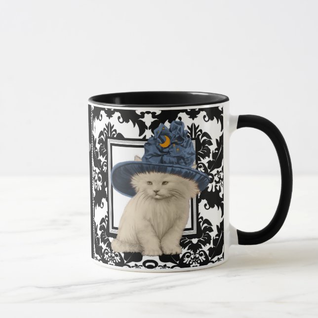 Ultra Cute Vintage Kitty Vintage Hat Mug Damask (Right)