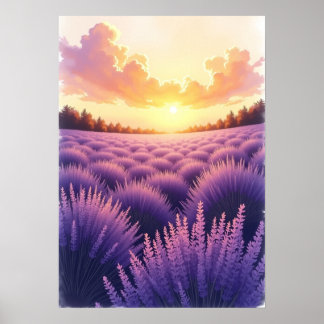 Ultra-Detailed Sunset Lavender Landscape Poster