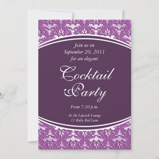 Ultra Elegant Mauve - Silver Embossed Damask Invitation (Front)