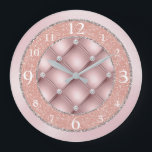 Ultra Glamourous Pink Glitter and Diamonds Large Clock<br><div class="desc">This ultra glamourous and girly wall clock features a sparkly pink and silver design. The inside portion features a pink tufted pattern accented with diamonds. The numbers are printed over a soft pink faux glitter background. A silver frame borders the clock.</div>