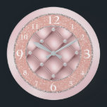 Ultra Glamourous Pink Glitter and Diamonds Large Clock<br><div class="desc">This ultra glamourous and girly wall clock features a sparkly pink and silver design. The inside portion features a pink tufted pattern accented with diamonds. The numbers are printed over a soft pink faux glitter background. A silver frame borders the clock.</div>