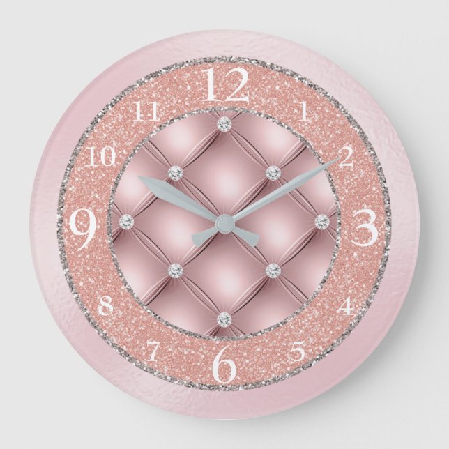 Ultra Glamourous Pink Glitter and Diamonds Large Clock (Front)