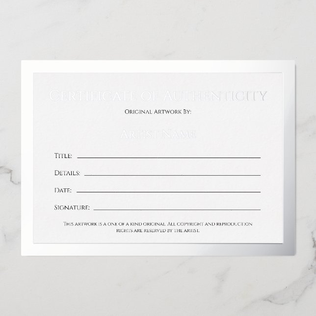 Ultra Luxe Silver Foil Certificate of Authenticity Foil Holiday Card (Front)