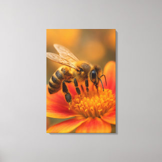 Ultra Macro Honeybee Close Up Photorealistic Canvas Print