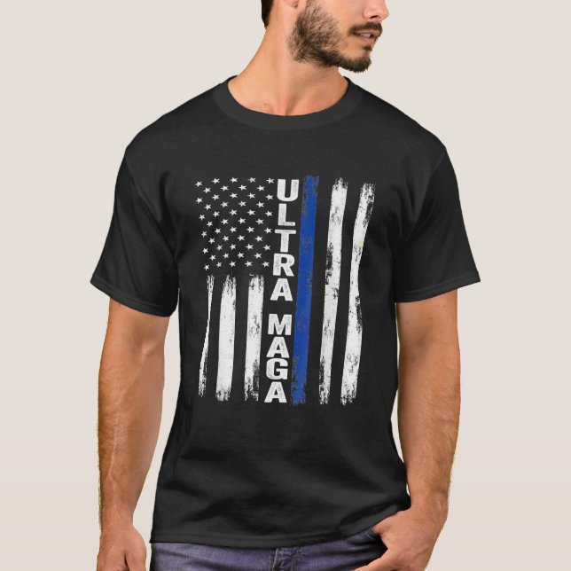 Ultra MAGA 2024 Funny Pro Trump Maga Super Flag Am T-Shirt (Front)