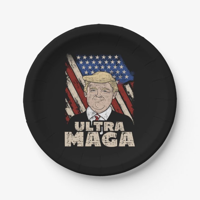 Ultra Maga Proud Republican Pro Trump USA Flag Dis Paper Plate (Front)