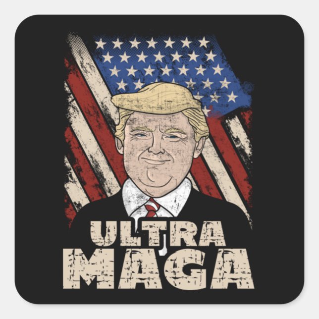 Ultra Maga Proud Republican Pro Trump USA Flag Dis Square Sticker (Front)