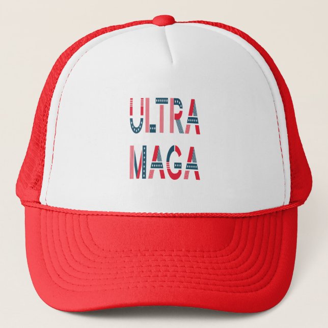 Ultra MAGA Trump Patriotic Republican Conservative Trucker Hat (Front)