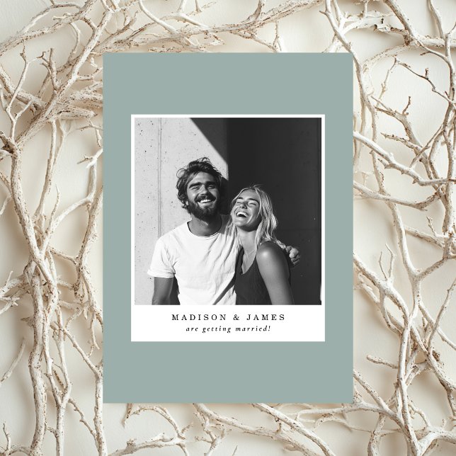 Ultra Minimal Casual Photo Grey Blue Wedding Save The Date (Creator Uploaded)