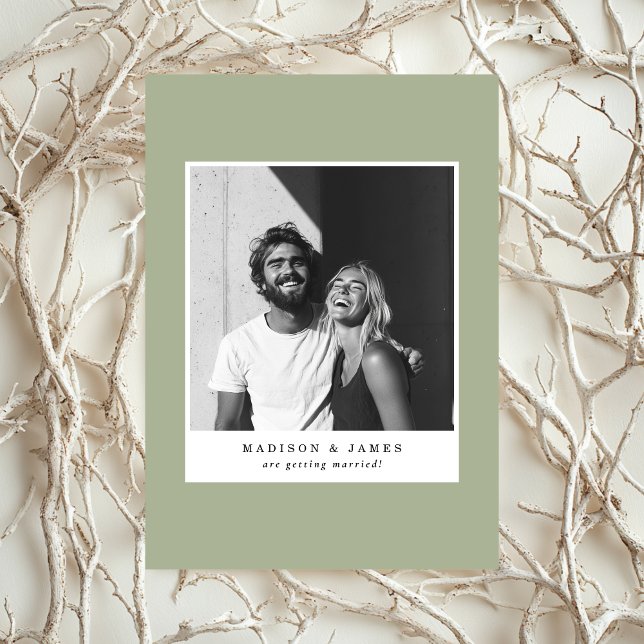 Ultra Minimal Casual Photo Sage Green Wedding Save The Date (Creator Uploaded)