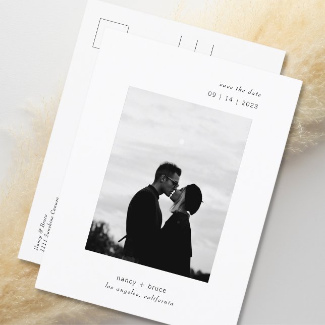 Ultra Minimal Modern Typography Photo Wedding Save Announcement Postcard (Creator Uploaded)
