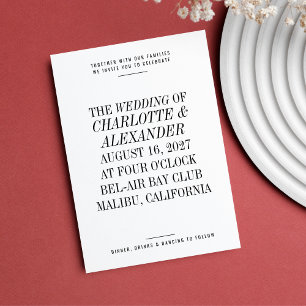 Ultra Minimal Typography Black White Wedding Invitation