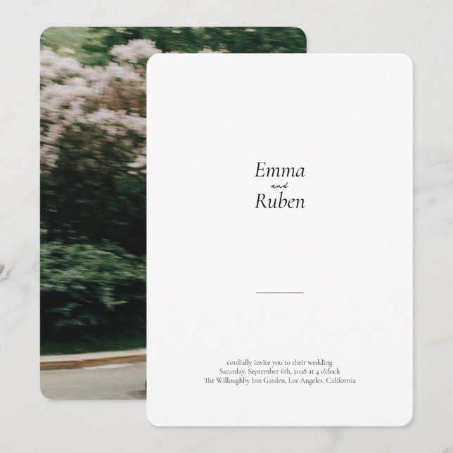 Ultra Minimalist Black and White Photo Wedding Invitation (Front/Back)