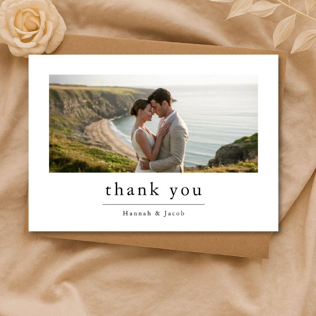 Ultra Minimalist Destination Beach Photo Wedding Thank You Card (Creator Uploaded)