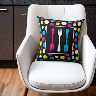 Ultra Mod Pop Art Forks and Polka Dots Cushion