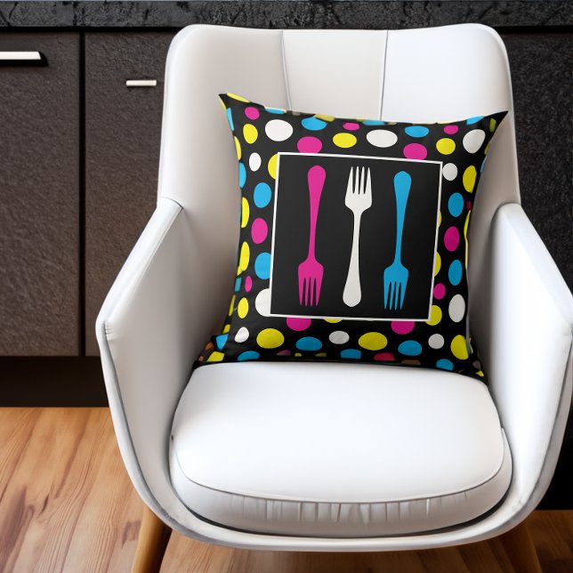 Ultra Mod Pop Art Forks and Polka Dots Cushion (Creator Uploaded)