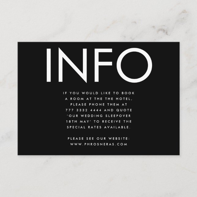 Ultra Modern Big Bold Names Details Wedding Enclosure Card (Front)