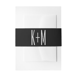 Ultra Modern Big Monogram Black White Wedding Invitation Belly Band