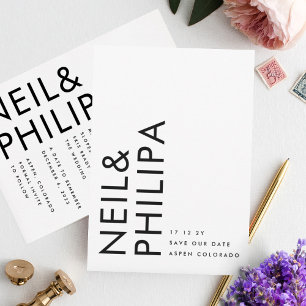 Ultra Modern Black & White Non-Photo Bold Names Save The Date