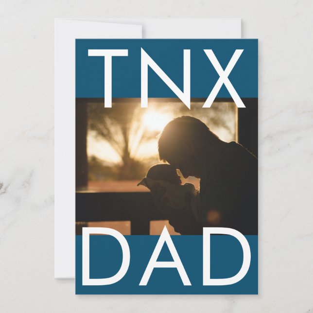 Ultra Modern Blue Text Father's Day Photo THX DAD Thank You Card (Front)