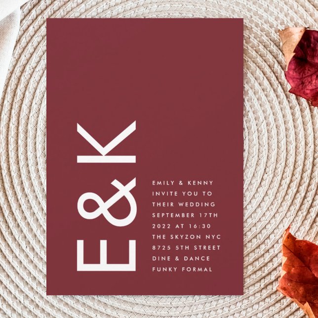Ultra Modern Bold Big Monogram Burgundy Maroon Invitation (Creator Uploaded)