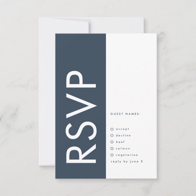 Ultra Modern Bold Big Monogram Navy Blue Wedding RSVP Card (Front)