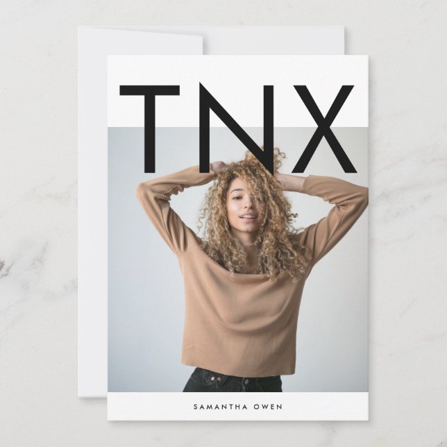 Ultra Modern Bold Big TNX Simple Graduate Thank You Card (Front)