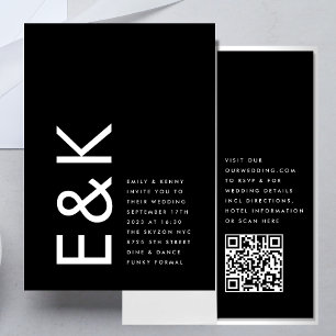 Ultra Modern Bold Monogram QR CODE RSVP Wedding Invitation