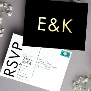 Ultra Modern Bold MONOGRAM RSVP GOLD FOIL POSTCARD