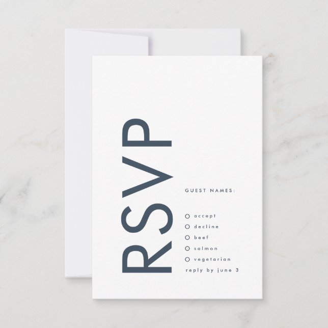 Ultra Modern Bold Navy Blue Monogram Wedding RSVP Card (Front)