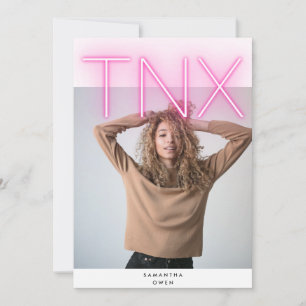 Ultra Modern Bold NEON PINK TNX Simple Graduate Thank You Card