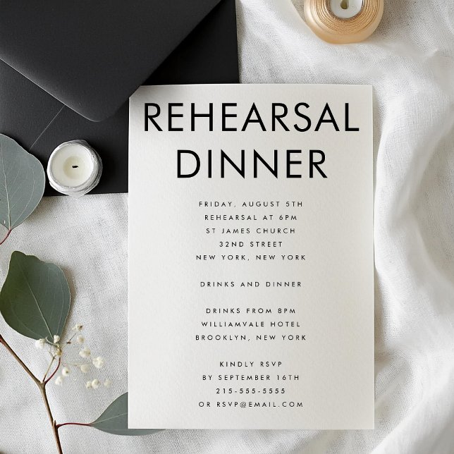 ULTRA MODERN BOLD WHITE WEDDING REHEARSAL DINNER INVITATION (Creator Uploaded)