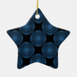 Ultra Modern Circles Star Ornament, Blue Ceramic Tree Decoration