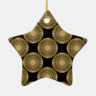 Ultra Modern Circles Star Ornament, Golden Ceramic Tree Decoration